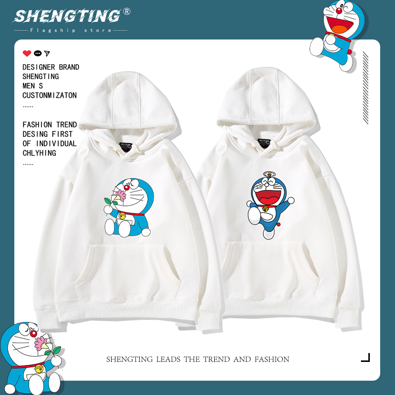 2022童年哆啦a梦春秋加绒连帽卫衣男女叮当蓝胖子机器猫宽松衣服