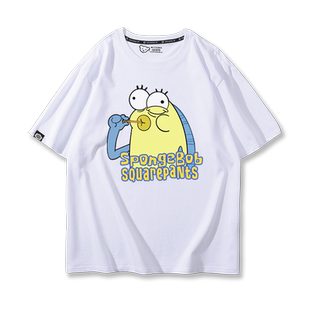 海绵宝宝路人鱼呆萌卡通情侣短袖T恤男女夏季大聪明图案休闲上衣