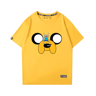 AdventureTime探险活宝表情情侣短袖男阿宝与老皮动漫印花纯棉T恤