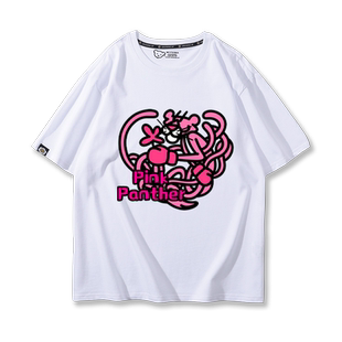 PINK PANTHER粉红豹周边短袖T恤衫男女2024夏季新款纯棉百搭半袖