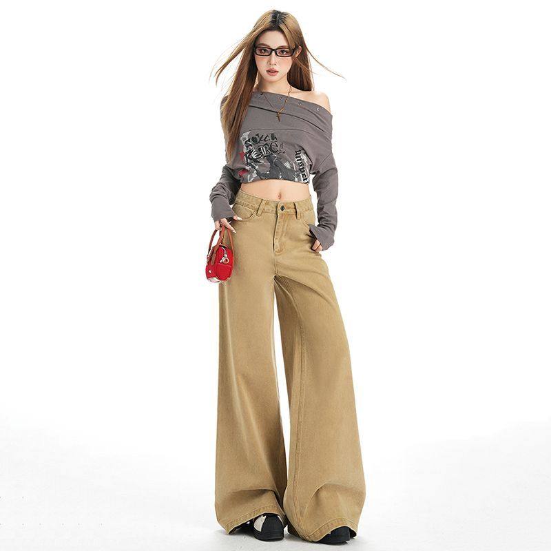 2026新款美式复古扎染筒喇高腰休闲裤女春季百搭阔腿喇叭牛仔裤子,女装/女士精品,牛仔裤,淘宝优惠券,粉丝福利购,淘宝优惠卷