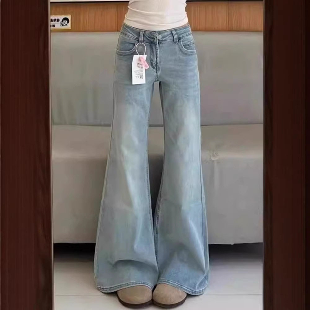 浅蓝色微喇叭高腰牛仔裤女冬季新款辣妹修身阔腿显瘦不贴腿直筒裤,女装/女士精品,牛仔裤,淘宝优惠券,粉丝福利购,淘宝优惠卷