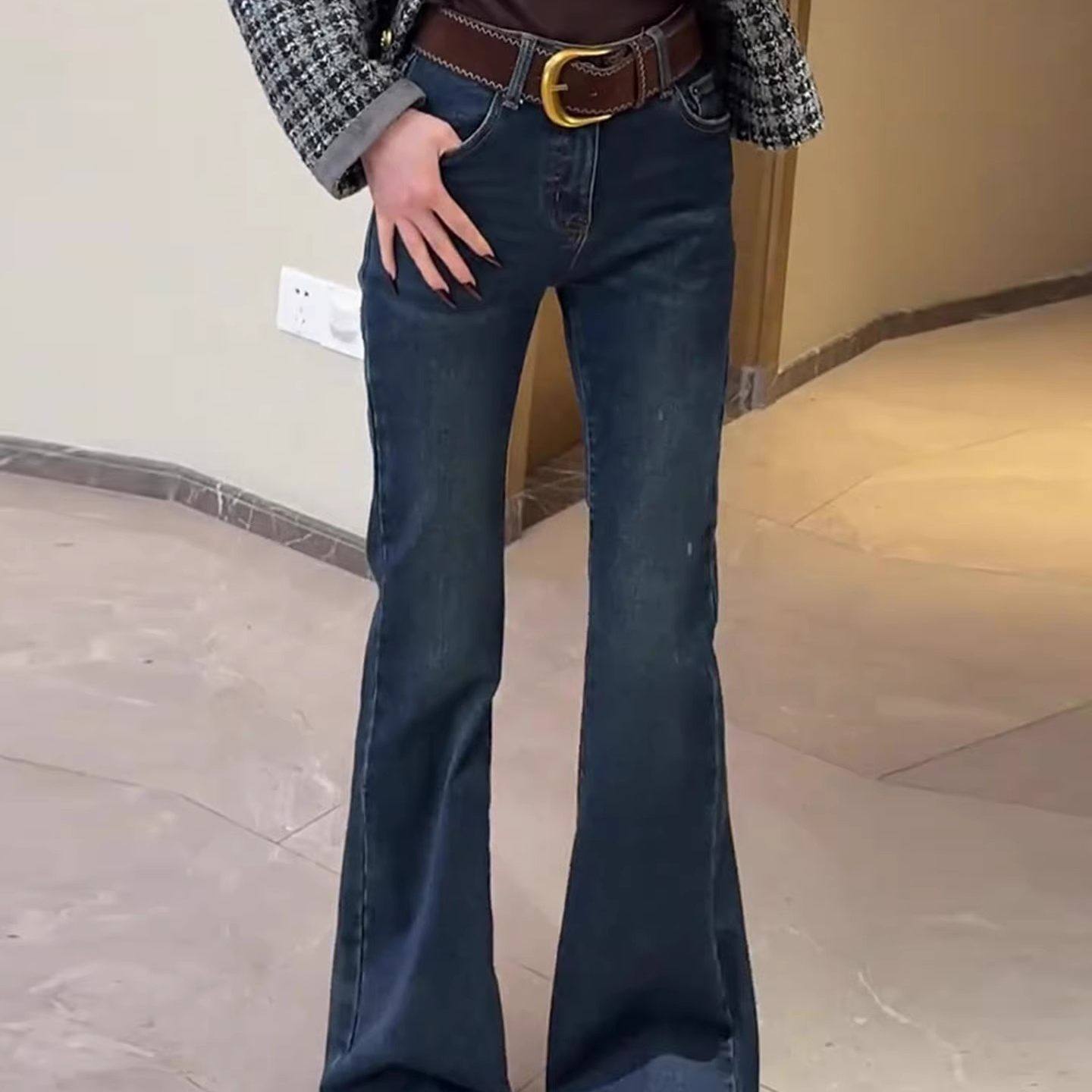 复古蓝修身弹力微喇牛仔裤女春秋季高个子加长高腰显瘦马蹄拖地裤,女装/女士精品,牛仔裤,淘宝优惠券,粉丝福利购,淘宝优惠卷