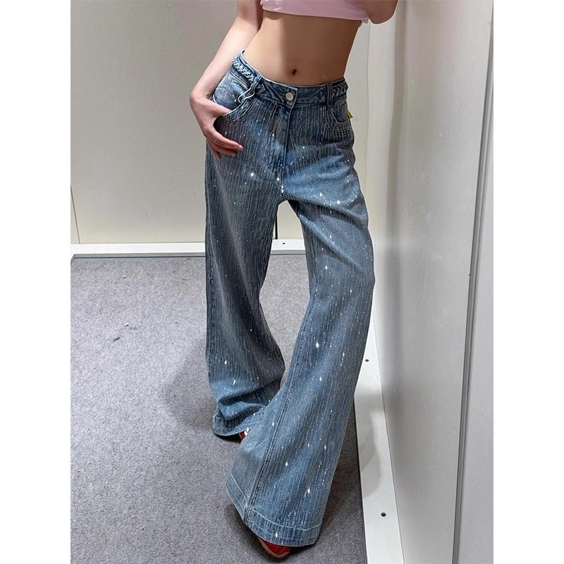 美式复古满天星烫钻石牛仔裤女夏季新款小众重工宽松蓝色爆闪长裤,女装/女士精品,牛仔裤,淘宝优惠券,粉丝福利购,淘宝优惠卷