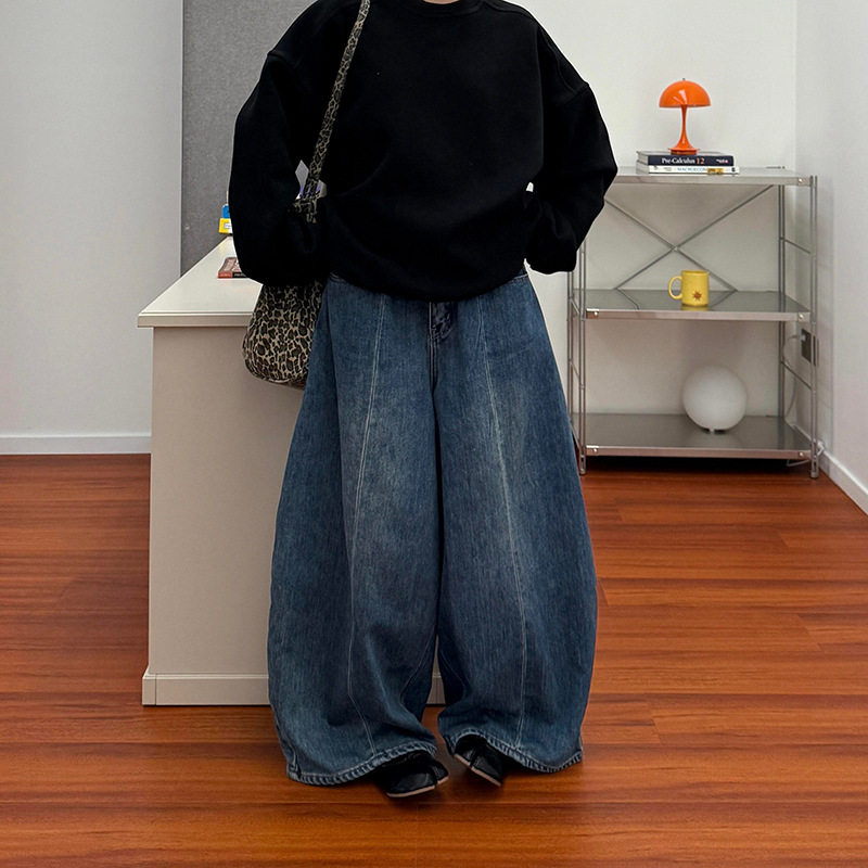特大码美式复古弯刀牛仔裤女高腰遮胯显瘦宽松慵懒垂感阔腿气球裤,女装/女士精品,大码裤装,淘宝优惠券,粉丝福利购,淘宝优惠卷