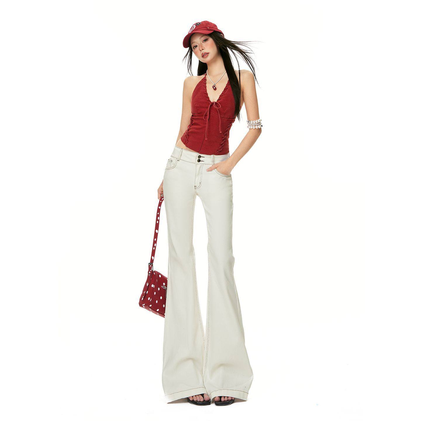 2026春季美式复古米白色显瘦双排扣设计微喇牛仔裤,女装/女士精品,牛仔裤,淘宝优惠券,粉丝福利购,淘宝优惠卷