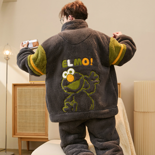 男士睡衣秋冬款珊瑚绒加厚加绒法兰绒冬季青少年卡通男生款家居服