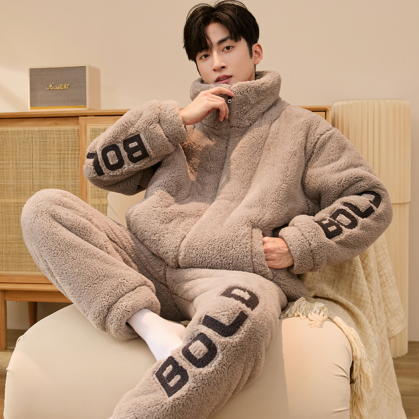睡衣男士春秋冬季2025新款加绒加厚珊瑚绒青少年男式家居服套装生