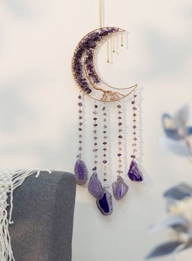 挂件彩虹捕梦网吊饰梦幻风铃装饰碎石空中太阳光天然水晶房间捕手