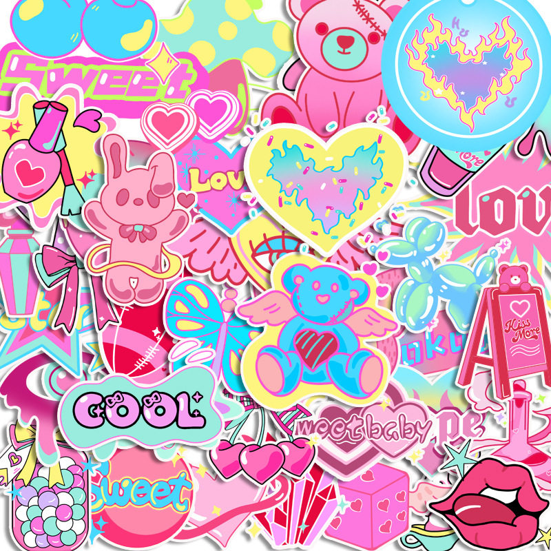 甜酷少女Y2K千禧风贴纸ins风复古手机壳手帐装饰素材水杯防水贴画