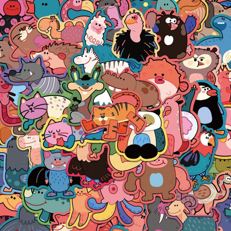 复古可爱动物园贴纸100张行李箱笔记本电脑手机手账头盔装饰防水