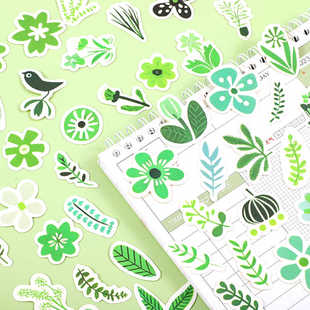 森林花朵盆栽植物贴纸可爱手账卡通ins装 饰相册diy成长手册小贴画