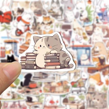 100张可爱动物日常贴纸卡通手机壳笔记本电脑装饰防水diy手账素材