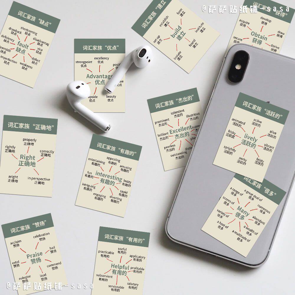64张英语单词词汇贴纸学生学习电脑手账笔记本手机DIY装饰防水