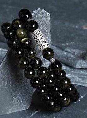 男士冷门手串金曜石手链男士黑曜石佛珠手串韩版潮男简约复古流行