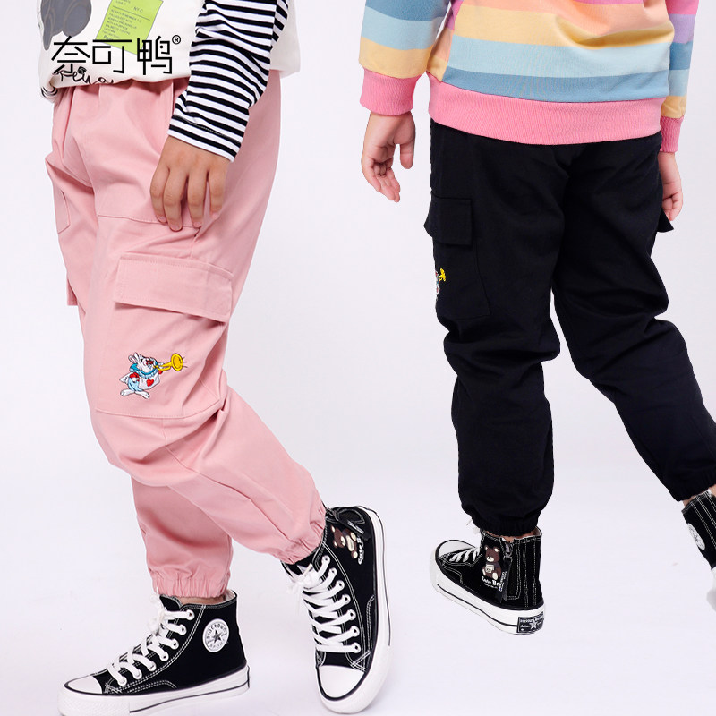 胖女童工装裤纯棉中大童加肥加大春秋长裤子胖女孩大码宽松哈伦裤