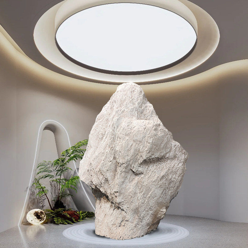 新中式白色石头玻璃钢仿真石头室内外玄关草坪造景假石头影视道具