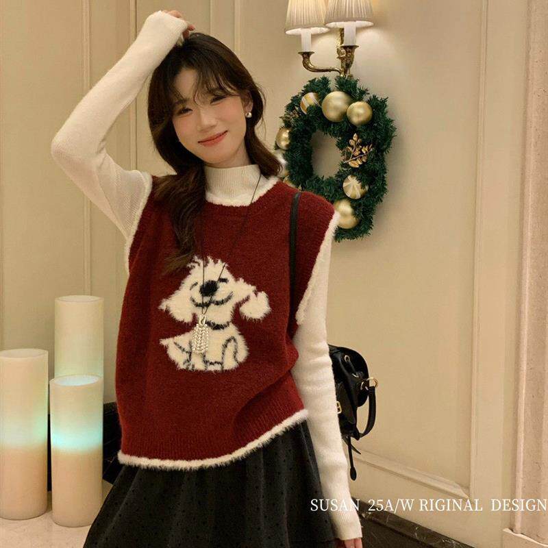 2026早春叠穿减龄俏皮狗狗针织背心马甲女秋冬显瘦坎肩马夹宽松春