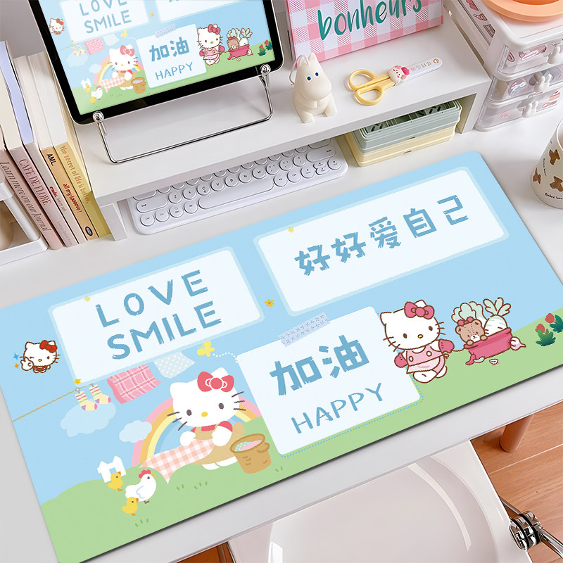 鼠标垫可爱卡通凯蒂猫书桌垫子女生超大加厚键盘桌垫hello kitty