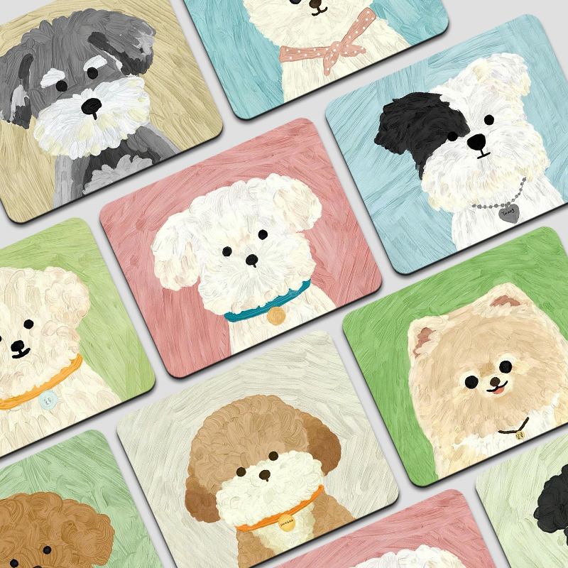 油画小狗鼠标垫小号护腕可爱桌面垫卡通迷你垫办公防滑书桌垫定制