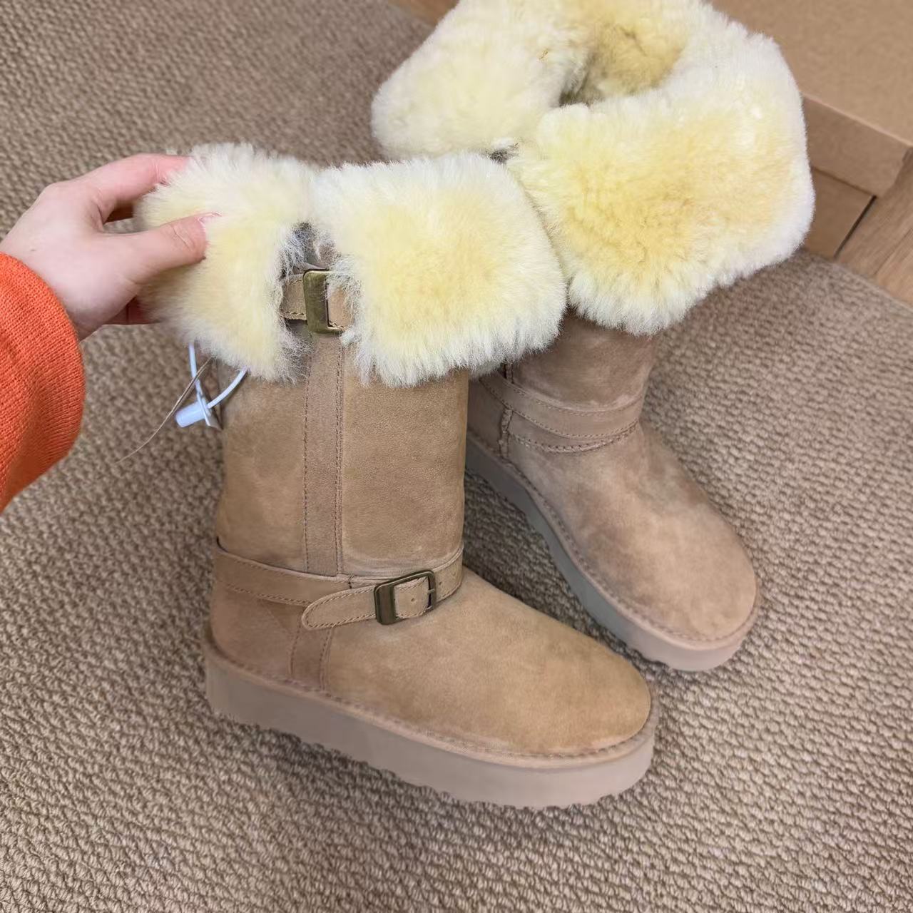 冬季韩版皮带扣厚底保暖雪地靴女