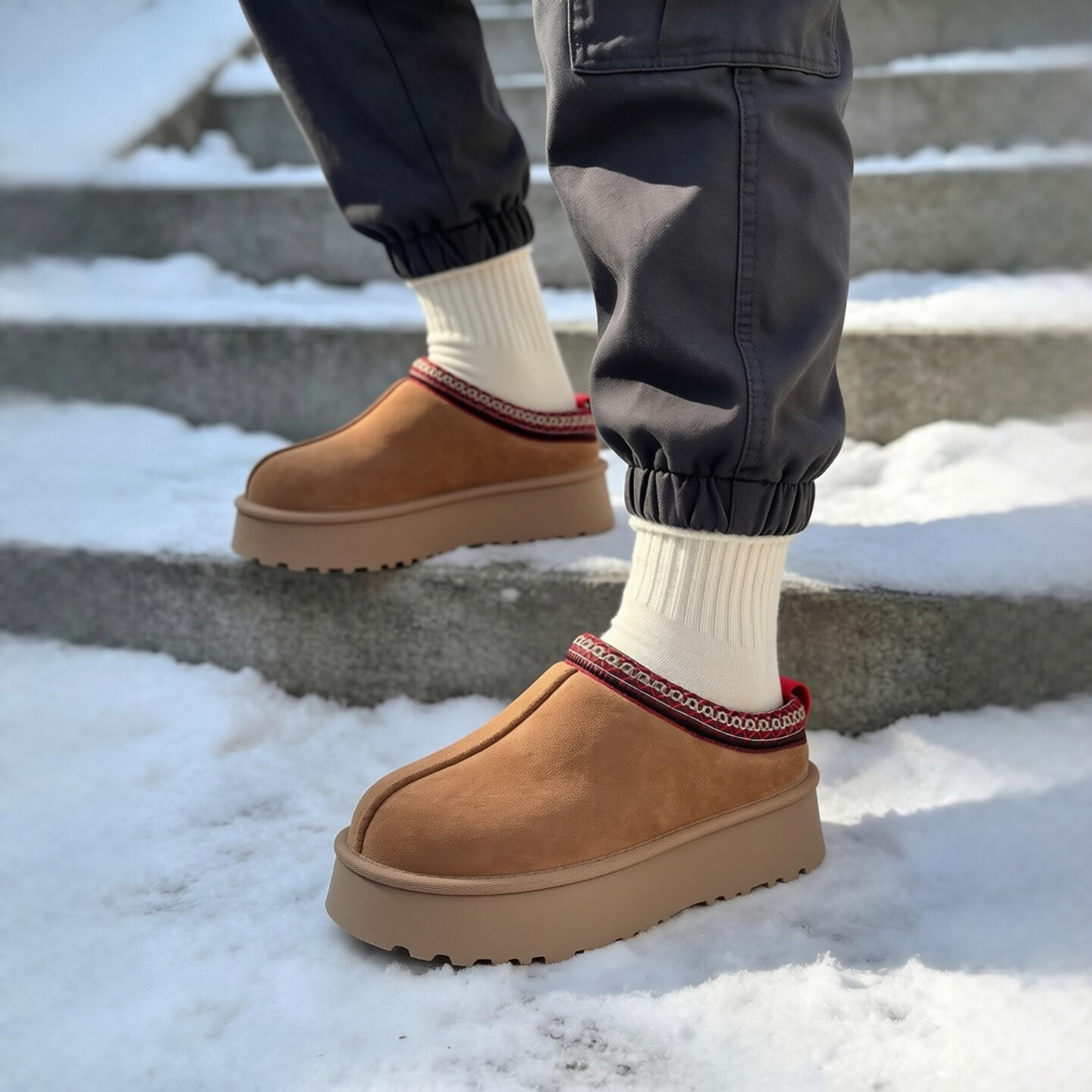 桑坡羊皮毛一体厚底雪地靴保暖