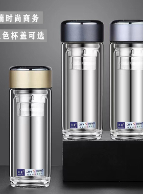 双层玻璃杯加厚商用车载便携防爆水杯耐高温男士带盖小巧泡茶杯子