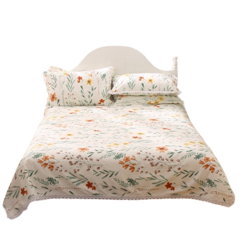 老粗布床单三件套全棉加厚加密花边碎花宿舍单件大炕单被单