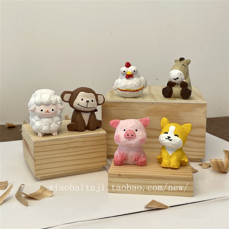 小白兔几 木雕十二生肖小号办公室桌面摆件钥匙扣车载挂件小礼物