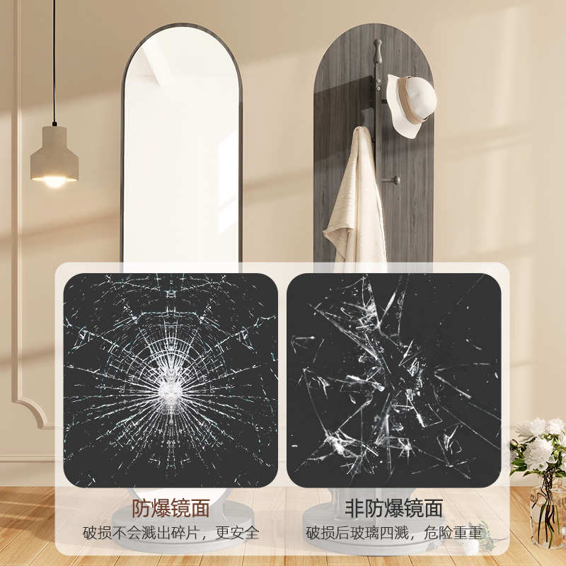 法式穿衣镜落地家用可移动立体木质旋转式带收纳挂衣架一体全身镜