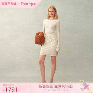 【于文文同款】Fabrique高级山茶花羊毛蕾丝修身千金小礼服连衣裙