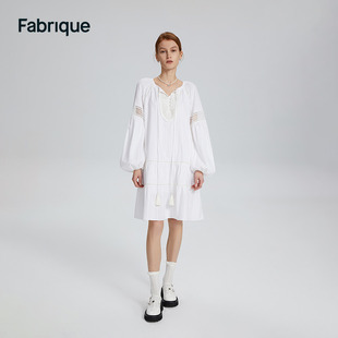 裙子 灯笼长袖 Fabrique 镂空流苏刺绣度假风连衣裙女2024春夏新款