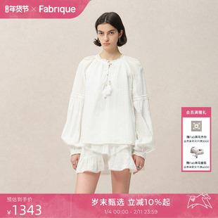 Fabrique白月光法式纯棉刺绣衬衫短裙度假套装女2025新款早秋上衣