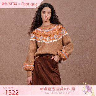 Fabrique琥珀橙花羊毛羊驼毛费尔岛针织上衣厚毛衣女2025年冬新品