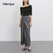 设计感百搭裙子女 新款 Fabrique 立体褶皱开衩半裙2023年秋季