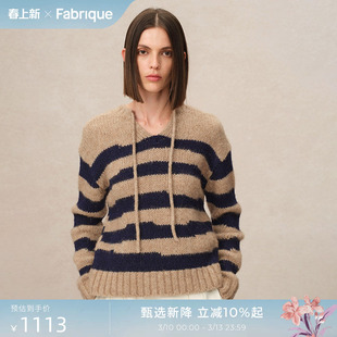 Fabrique 手绘条纹绵羊毛羊驼毛两穿套头针织毛衣女冬季新品