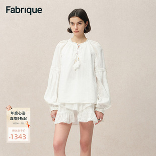 女2025新款 短裙度假套装 早秋上衣 纯棉刺绣衬衫 Fabrique白月光法式