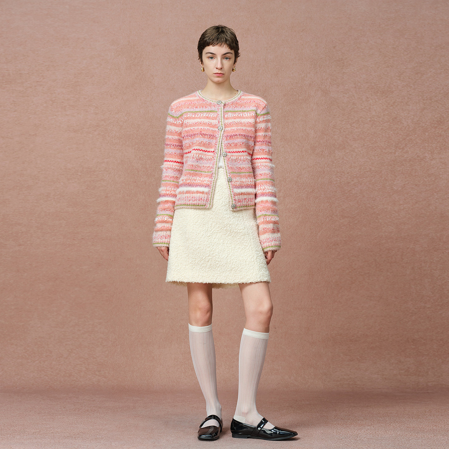 【大乐严选】11号 Fabrique蜜桃粉条纹圆领法式针织开衫女,女装/女士精品,毛针织衫,淘宝优惠券,粉丝福利购,淘宝优惠卷