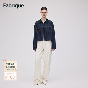新品 型天丝牛仔明线口袋拼皮短夹克外套女24秋季 宽松版 Fabrique