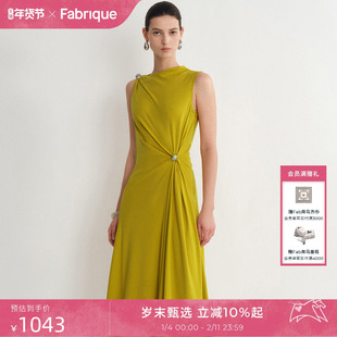 Fabrique芥末黄绿醋酸针织不对称纽结无袖连衣裙2025年夏新款女装