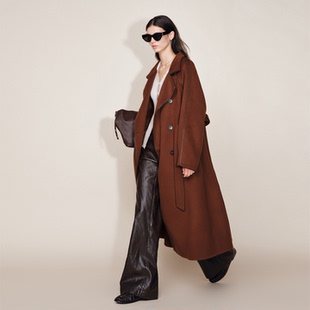 Fabrique复古红色羊毛双面呢风衣毛呢长款大衣2025年冬季新款外套