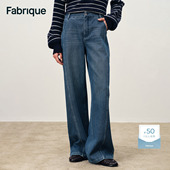 新品 Fabrique DENIM复古蓝解构拼接微弹弯刀牛仔裤