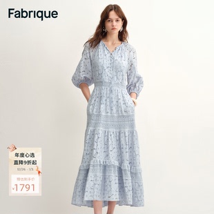 新品 连衣裙2025年秋季 重工蕾丝花卉棉质泡泡袖 Fabrique婴儿蓝