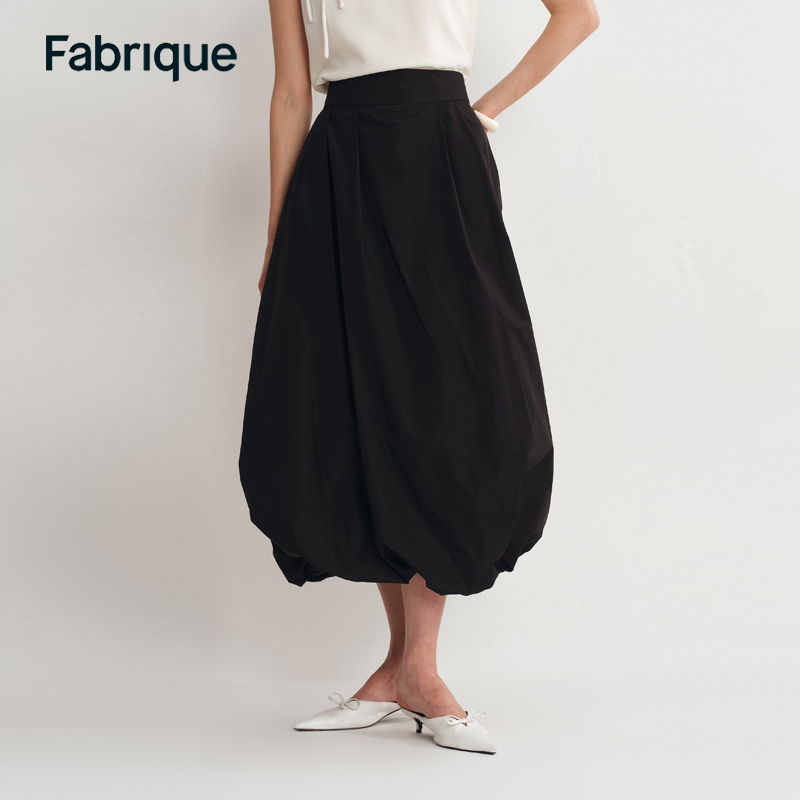 Fabrique 桑蚕丝塔夫绸郁金香宽松花苞半裙2025夏季新品中长裙