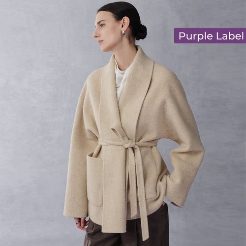 Fabrique紫标羊毛骆驼绒桑蚕丝浴袍式短款系带大衣女25年冬季新品