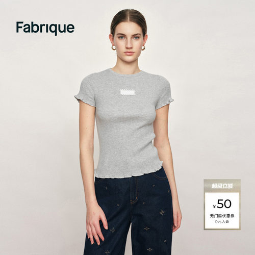 Fabrique蕾丝标短袖针织上衣