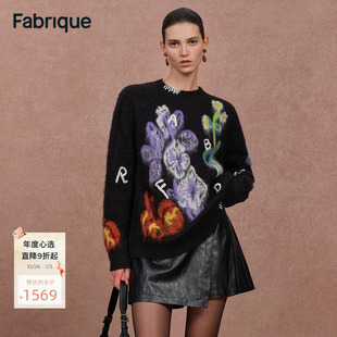 马海毛针织衫 新款 上衣 夜花园羊毛提花套头毛衣女冬季 Fabrique