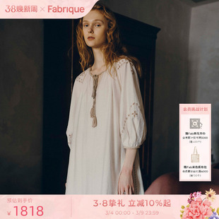 【刘雅瑟同款】Fabrique波西米亚波嬉刺绣亚麻长袍连衣裙法式