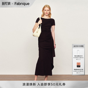 新品 弹力连衣裙2026年春季 软雕塑褶皱天丝羊毛船领短袖 Fabrique