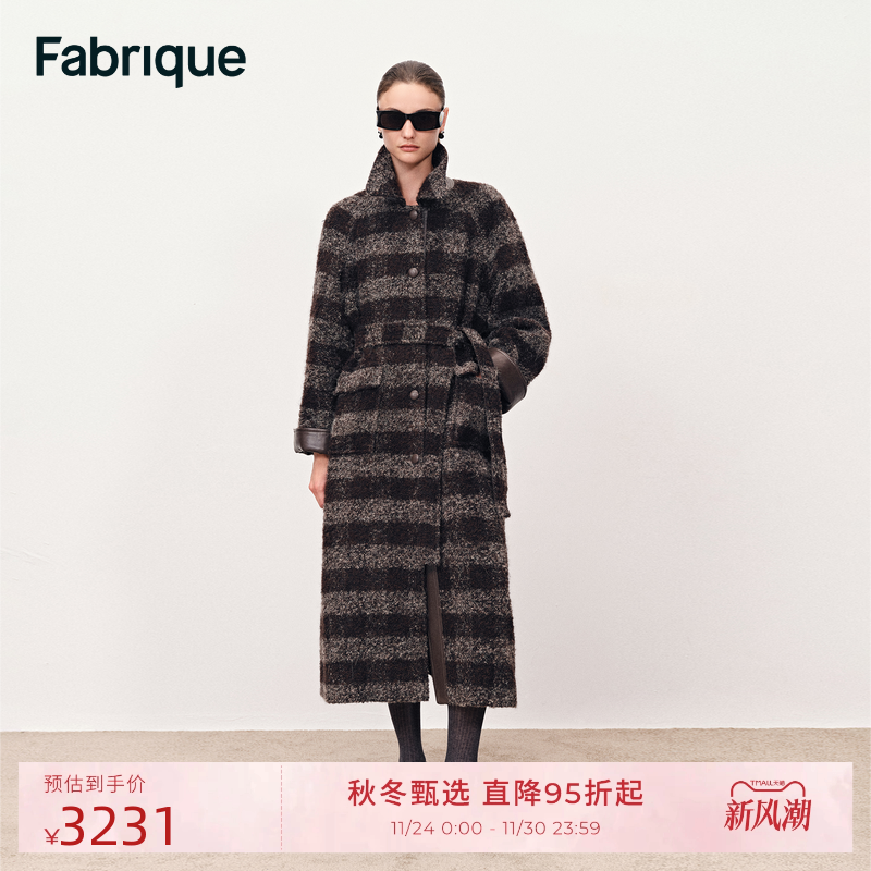 Fabrique黑巧慕斯圈圈羊毛长款复古大衣2025年新款毛呢外套高级感